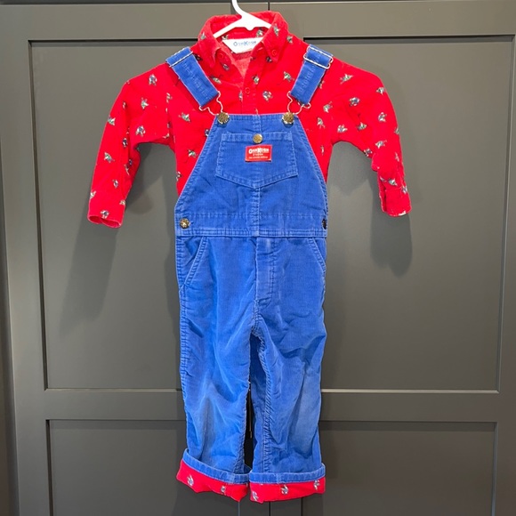 OshKosh B'gosh Other - Vintage Oshkosh Royal Blue Corduroy Overalls and Flannel Shirt